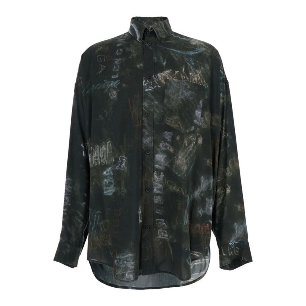 Balenciaga Men Black Shirt With All-Over Print In Viscose Men